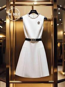 GlowEve Damen Einfarbiges Kleid mit Strass Dekor, elegantes ärmelloses Kurzkleid