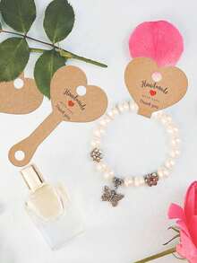 25/50/100pcs Heart Shaped Kraft Paper Jewelry Hanging Display Cards,Self-Adherent Show Cardstock Used For Packaging Ring Keychain Necklace Bracelet Hairband Earrings - Heart-shaped - View 5