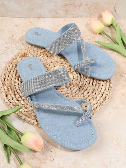 SHUZIA 女士時尚水鑽平底涼鞋