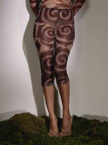 MUSERA 中长款漩涡印花网眼七分紧身裤（仅限下装）秋季性感可爱乡村西部风夜外出同步派对夏季 - 彩色 - 查看 2