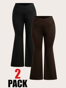 SHEIN EZwear 黑色和巧克力棕色大码喇叭裤 - 巧克力棕 - 查看 2