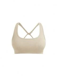 SHEIN Velisys Sujetador deportivo inalámbrico de unicolor minimalista con espalda cruzada, para verano - Multicolor - Ver 7
