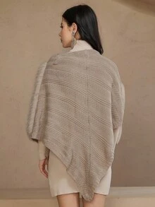 DAZY Chaqueta de cárdigan de mujer con cuello de chal de punto de parche suave y holgada, adecuada para el trabajo, el hogar, el transporte, elegante para otoño e invierno, abrigo esponjoso