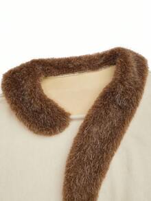 Sweetra Weiche Kontrastfarbene Kurze Kunstfell Jacke, Winter - Aprikosenfarben - Übersicht 3