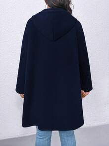 EMERY ROSE Plus Size Casual Solid Color Hooded Jacket Fall Winter Cloth For Women Autumn - Navy Blue - View 2