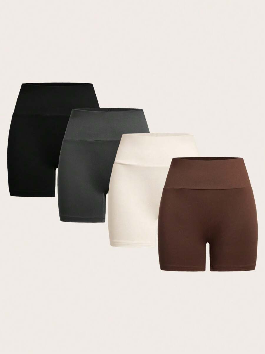 SHEIN EZwear 纯色高腰骑行短裤，贴身女式紧身裤，适合夏季