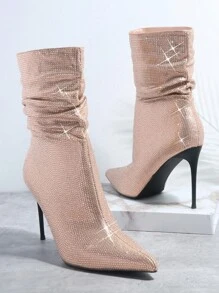 SHUZIA Metallic Pointy Toe Slip On Stiletto Boots - Champagne - View 5