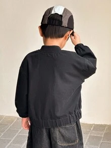 SHEIN Kurtka jeansowa dla chłopców z długimi rękawami i obniżonymi ramionami w kolorze czarnym