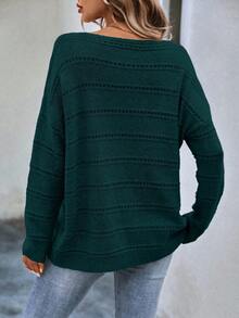 EMERY ROSE Solid Color Crew Neck Casual Pullover Sweater Autumn Cloth For Women Occasion Teal Green - Dark Green - View 2