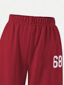 2pcs/Set Tween Girls' Off-Shoulder Sweatshirt And Loose Fit Sweatpants Casual Sports Suit, Autumn/Winter Fall - Red - View 6