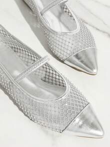 SHUZIA Women's Solid Color Pointed Toe Fashionable Retro Sweet Flat Shoes - Silver - View 5
