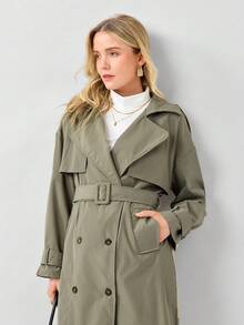 Miaspire Medellånga anti-rynktyg trenchcoat för kvinnor, vår/höst - Armé Grön - Visa 4