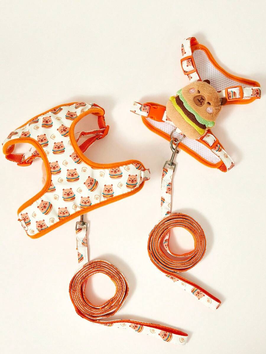 PETSIN Pet Cat Dog Universal Chest Harness Leash Set, Cute Hamburger & Hamster Cartoon Print, Fashion & Adorable