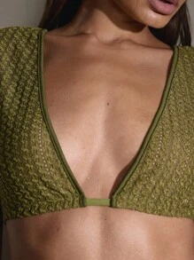 MUSERA Áo croptop cực ngắn, khoét sâu phía trước, chất liệu vải sần, thích hợp cho mùa thu, đi chơi đêm, gợi cảm theo phong cách Y2K, mùa hè, mùa xuân, lễ hội, ngày lễ. - màu xanh lá - Xem 6