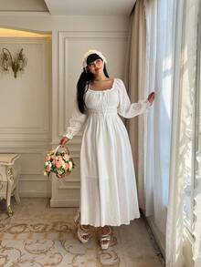 Flirla Đầm dài tay màu trắng thường ngày/công sở cỡ lớn dành cho nữ - trắng - Xem 6