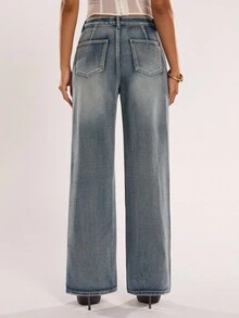 SHEIN BAE Jeans rectos de mujer con lavado vintage casual