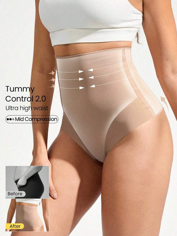 Shapewear con control de abdomen, soporte central, tela transpirable, cintura alta, levantamiento de glúteos, tanga para uso diario y casual