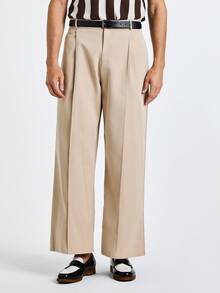 Marvello Homme Men's Casual Solid Color Wide Leg Pants - Khaki - View 6