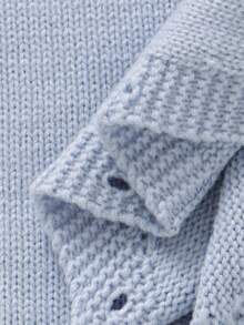 SHEIN 婴儿条纹和扭纹针织连体衣，经典圆领长袖连体衣，新生儿简约时尚连体衣 - 藍色 - 查看 8