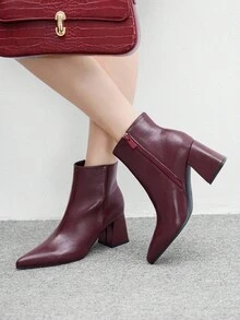 CUCCOO BIZCHIC Botas de tacón alto de color borgoña de moda para mujer - Burdeos - Ver 3