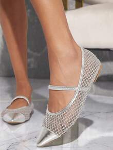 SHUZIA Women's Solid Color Pointed Toe Fashionable Retro Sweet Flat Shoes - Silver - View 4