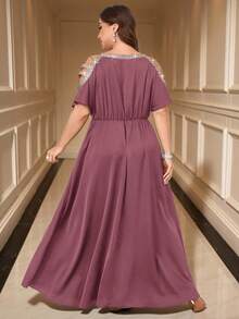 SHEIN Clasi Plus Size Rhinestone Decor Off-Shoulder Elegant Solid Color Dress