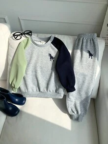 2pcs/Set Young Boys Casual Comfortable Versatile Colorblock Raglan Sleeve Crew Neck Sweatshirt & Long Pants Set, Young Boys Clothes For School, Thermal Lined Brushed Thick Tracksuit - Multicolor - View 6