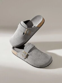 Solecia 女士时尚厚底拖鞋，圆头方扣，配套鞋子 - 灰色 - 查看 5