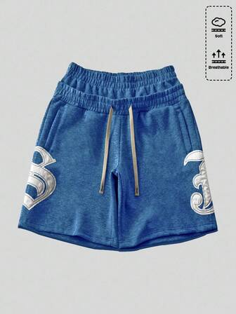 Street Life Pantalones cortos casuales y holgados para hombres con parche bordado, bolsillo y cintura elástica