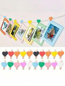 10/20/50PCS Heart-Shaped Wooden Clothespins,Wooden Clips For Photo Clips , Mini Decorative Wooden Pegs, For Crafts, Drying Clothes, Photo Folder, Wedding Party Favors, Hanging Postcards, DIY Decor, Clothes Pins, Family Wedding Valentine's Day Decoration Stationery Decoration, Useful Gadgets - Multicolor - View 12
