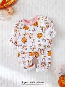 Cozy Pixies 2pcs Baby Girl Halloween Pattern Contrast Color Knit Soft Round Neck Long Sleeve Pullover Hoodie And Elastic Waist Pants Set - Multicolor - View 1