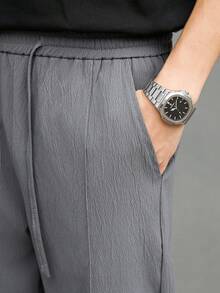 Manfinity Homme Men's Casual Versatile Solid Color Drawstring Waist Long Pants