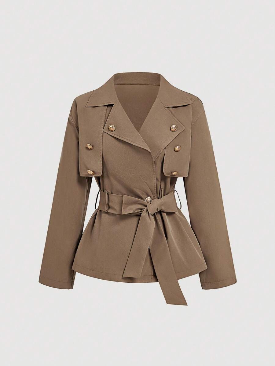 SHEIN MOD Women's Short Casual Loose Trench Coat With Belt, Autumn Outwear, Fall Coat, Fall Clothes, Cruise Women , Back To School,