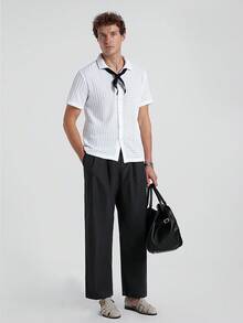 Marvello Homme 男士设计师正装裤，时尚休闲正式黑色西装裤，优雅垂坠效果 - 黑色 - 查看 2