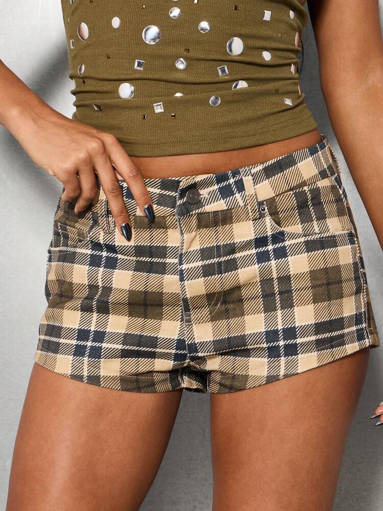 SUMWON WOMEN High Waisted Plaid Mini Shorts With Pockets