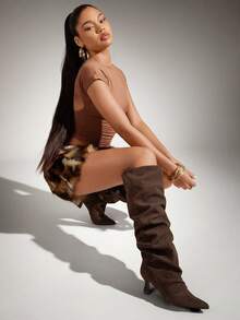 SHUZIA Women's Glamorous Sexy Pointed Toe Kitten Heel Over-Knee Boots For Christmas