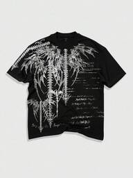 ROMWE MEN Goth Camiseta de manga corta con estampado de color contrastante de moda para hombres, estilo veraniego de los años 2000