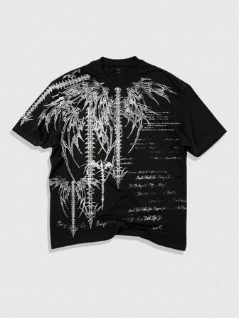 Goth Men's Fashionable Contrast Color Print Short Sleeve T-Shirt, Summer, 2000s Style