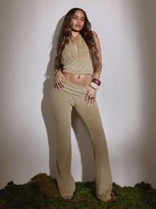 MUSERA Foldover Knit Fur Flared Trousers Cute Country Western Night Out Back To School Casual Sync Summer - Grey - View 1