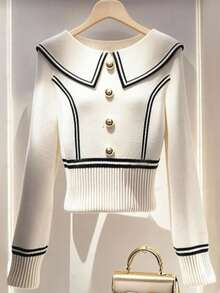 Franclia Women's Regular Sweater With French Style Small Metal Button Decor Fall Winter Cloth For Women