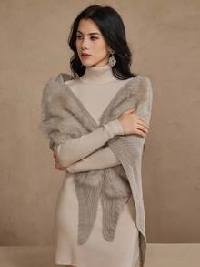 DAZY Chaqueta de cárdigan de mujer con cuello de chal de punto de parche suave y holgada, adecuada para el trabajo, el hogar, el transporte, elegante para otoño e invierno, abrigo esponjoso