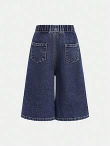 2 件套女婴牛仔无袖背心和宽松裤子套装，蓝色 - 深色水洗藍 - 查看 6