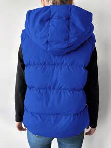 EURMUSE Drawstring Hooded Women's Padded Vest - Blue - View 2