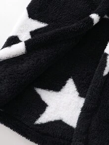 Boys' Navy Blue Minimalist Star Print Long Sleeve Hooded Robe, Suitable For Home, Party, Autumn/Winter Fall - Blue and White - View 3