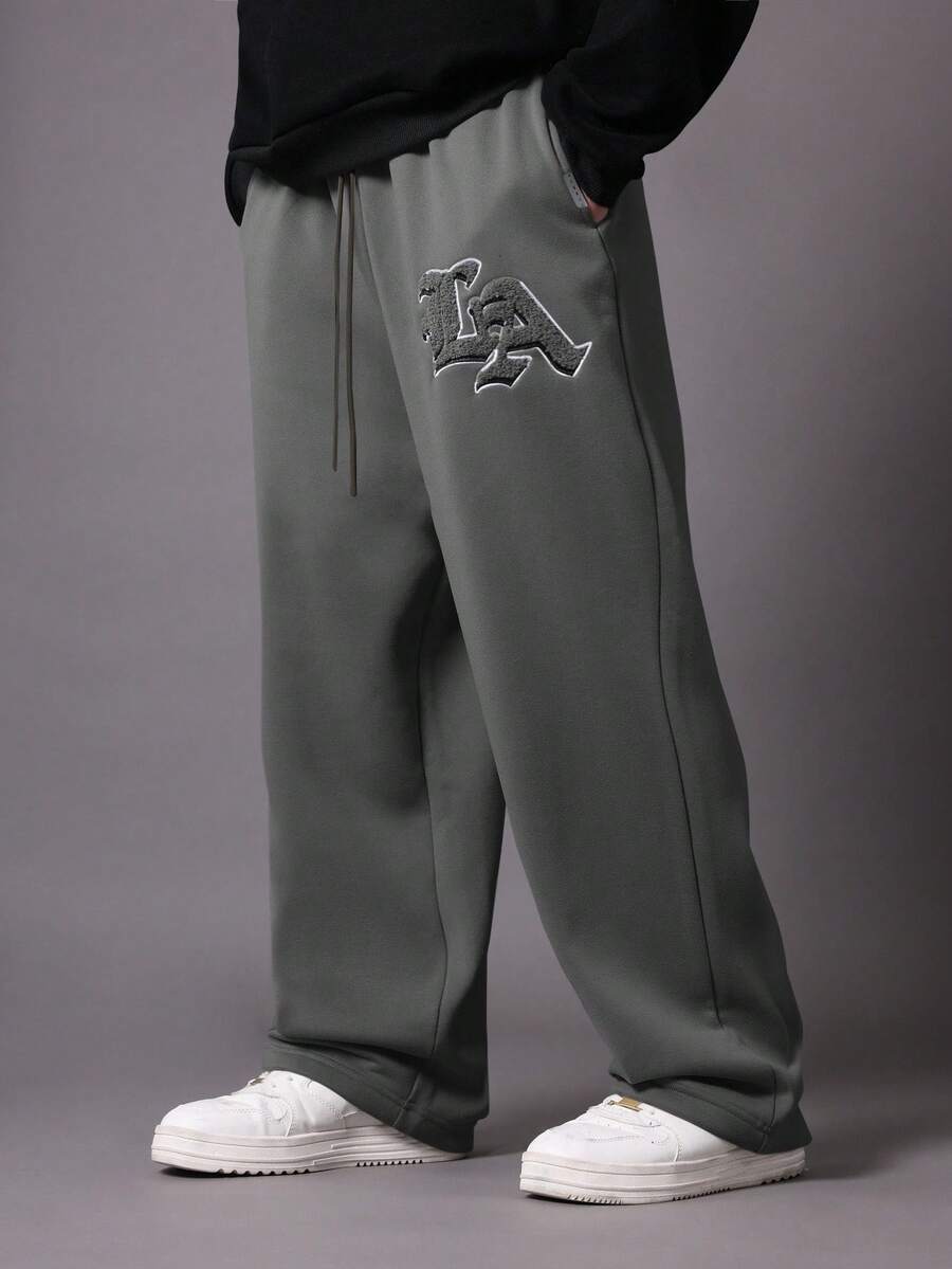 SUMWON Drop Crotch Joggers With Logo Patch And Drawstring Plain - Dark Grey - View 1