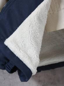 1pc Teen Boys' Autumn/Winter Fleece Lined Cargo Pocket Contrast Color Sleeve Outdoor Casual Windproof Jacket Fall