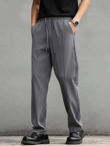 Manfinity Homme Men's Casual Versatile Solid Color Drawstring Waist Long Pants