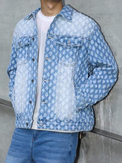 Manfinity Homme Men's Autumn/Winter Denim Jacket, Street Style Punk Print Blue For OVERSIZE