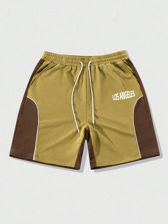 Street Life Herren Shorts mit Buchstaben-Muster, Kordelzug Taille, Taschen, Lässig