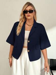Auralis Chaqueta de traje de verano informal y holgada, cómoda y versátil para uso diario, en color albaricoque de manga corta para mujer de talla grande. Blazer de mujer, casual de negocios, ropa de oficina para mujer, abrigos de verano, atuendos de maestra para mujer en otoño/invierno